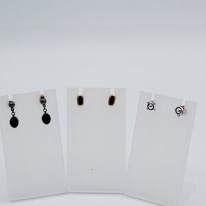 Set of 3 Pierced Gold Silver Black Stud Earrings